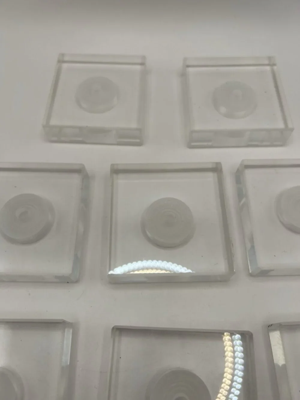Lot of 8 Clear Acrylic Lucite Display Mount Blocks 2” Square Recessed Center